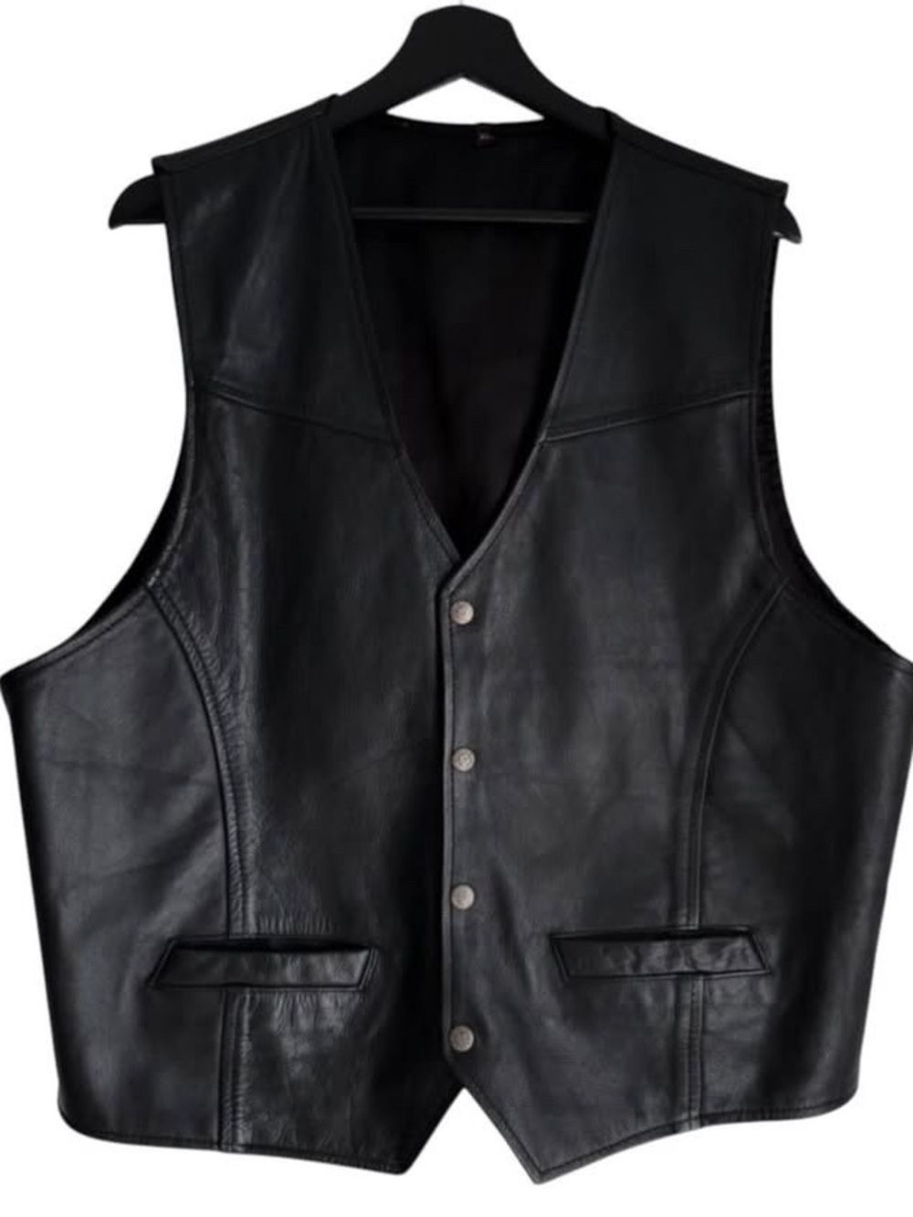 Men's Black Leather Vest Jacket Sleeveless Coat 90s 80s Layering Vintage Unisex